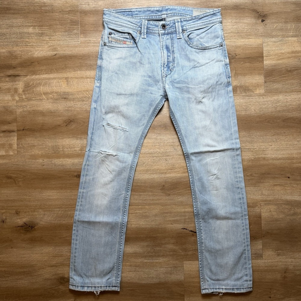 Diesel Thavar Jeans Men 29x27 Blue Slim Skinny Stretch Light Wash Distress Denim